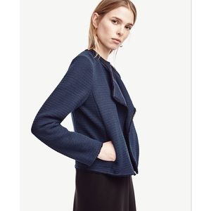 Ann Taylor Tweeted Drapes Open Blazer Navy Blue